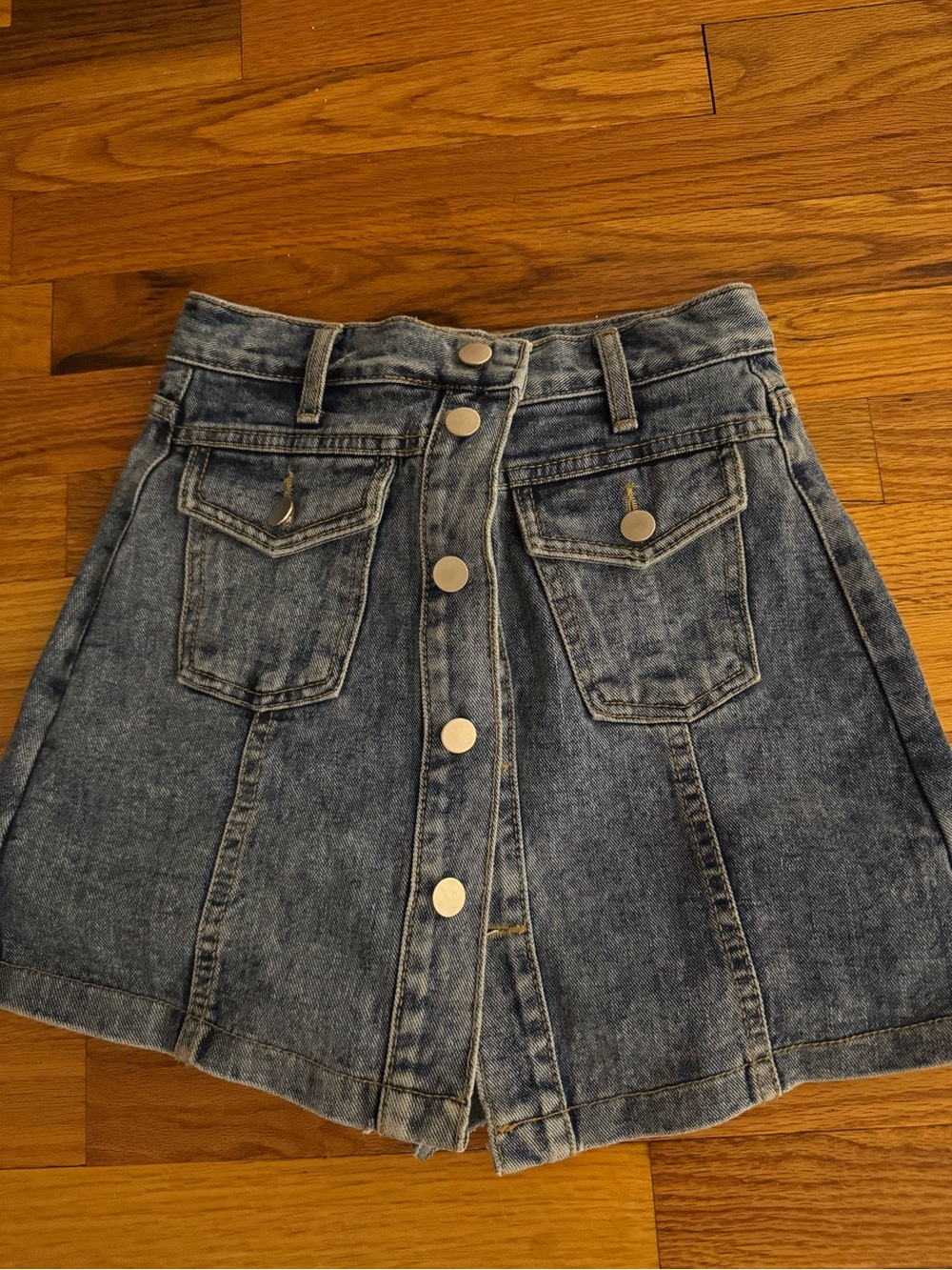 AB Studio Blue Button-Front A-Line Denim Skirt